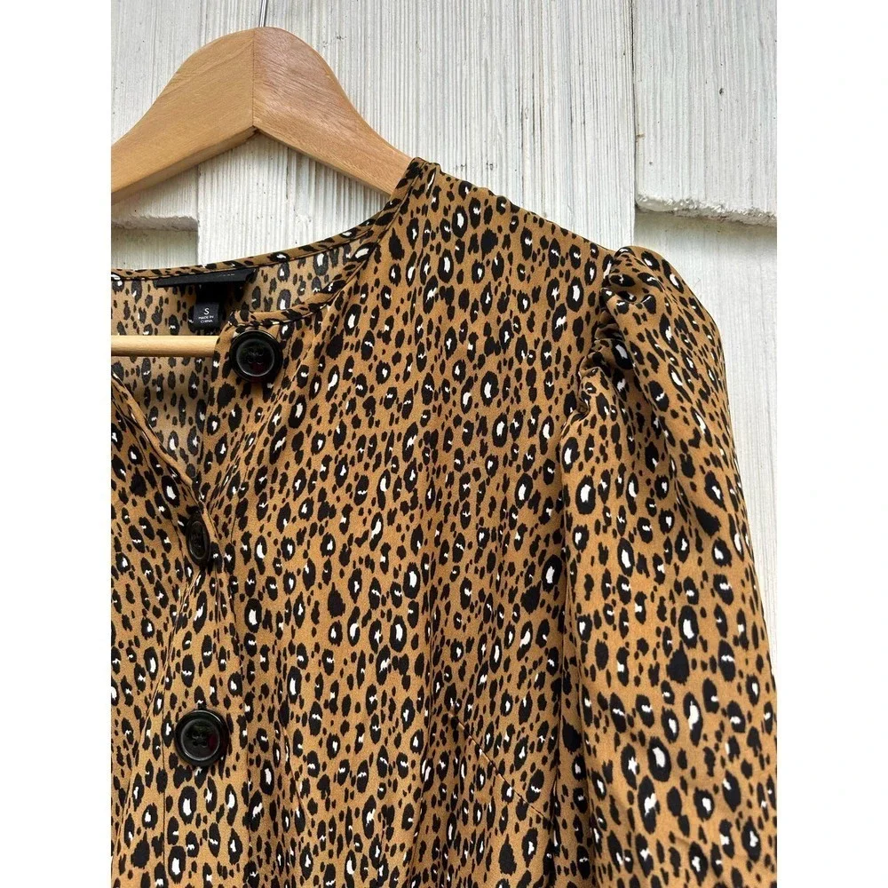Who What Wear Long Sleeve Bold‎ Button Leopard Print Belt Midi Dress S NWT